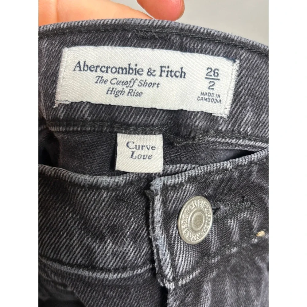 Abercrombie Curve Love High Rise Cutoff Shorts Distressed Black 26